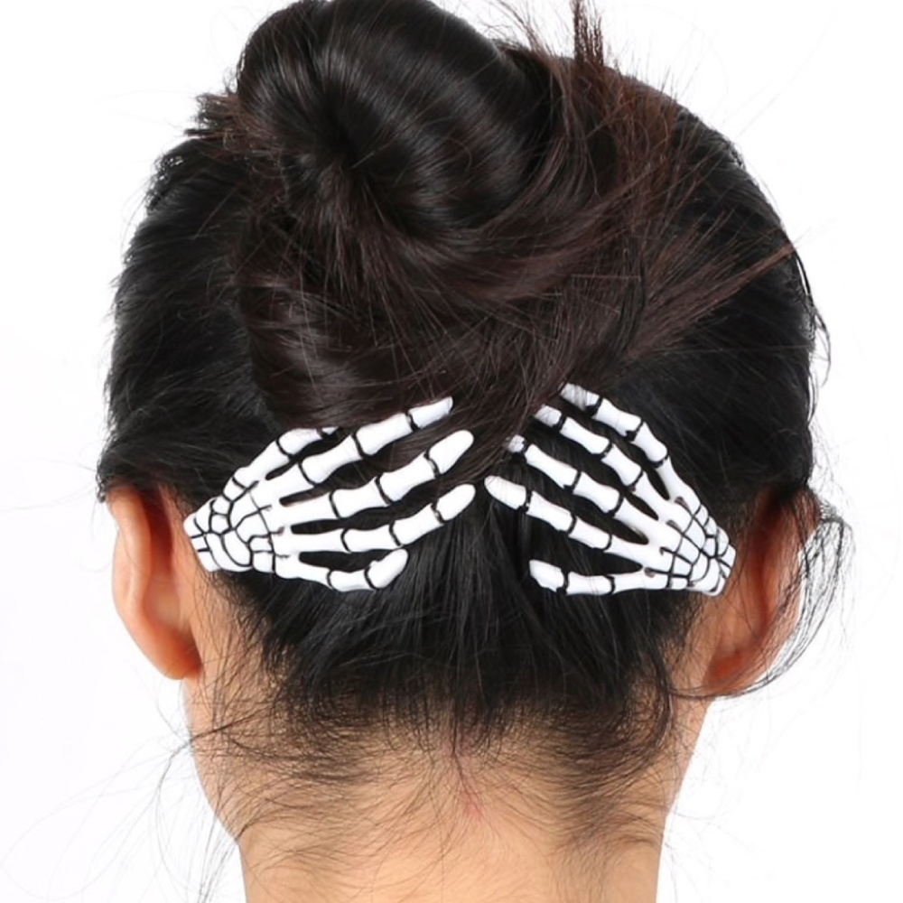 Skeleton Hand Hair Clips – Fun & Spooky Halloween Hair Accessories – Black & Whi